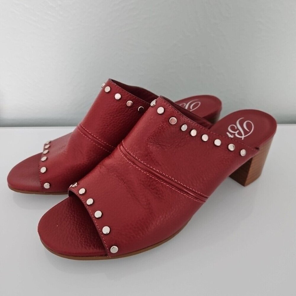 Brighton “TAP” Lipstick (Red) Leather Peep Toe Studded Heels Sandals - Size 8 M - Picture 12 of 15